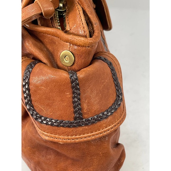 NEW NWT Roxbury Caramel Brown Distressed Leather Satchel Handbag Beads Handle - Picture 5 of 16